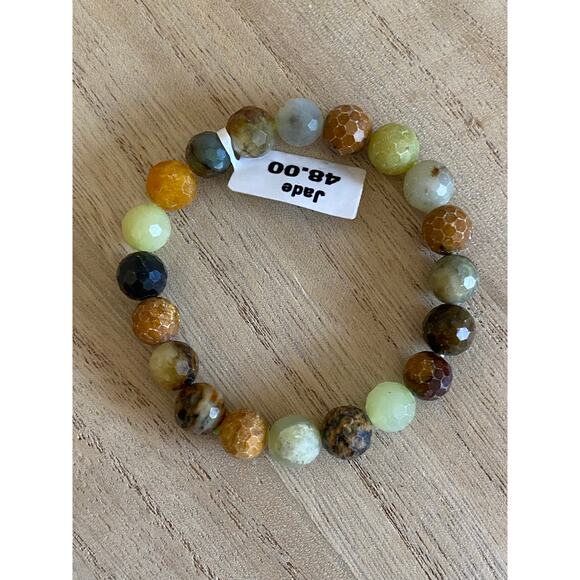 Crystal Jewelry - Jade Beaded Bracelet NEW 10 mm Earth tones 10mm